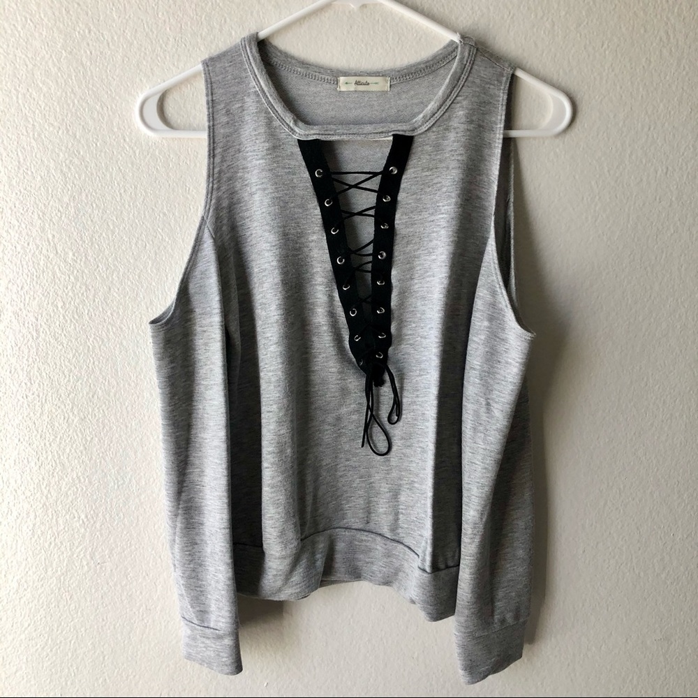 Atticute Off Shoulder Lace-Up Long Sleeve Top